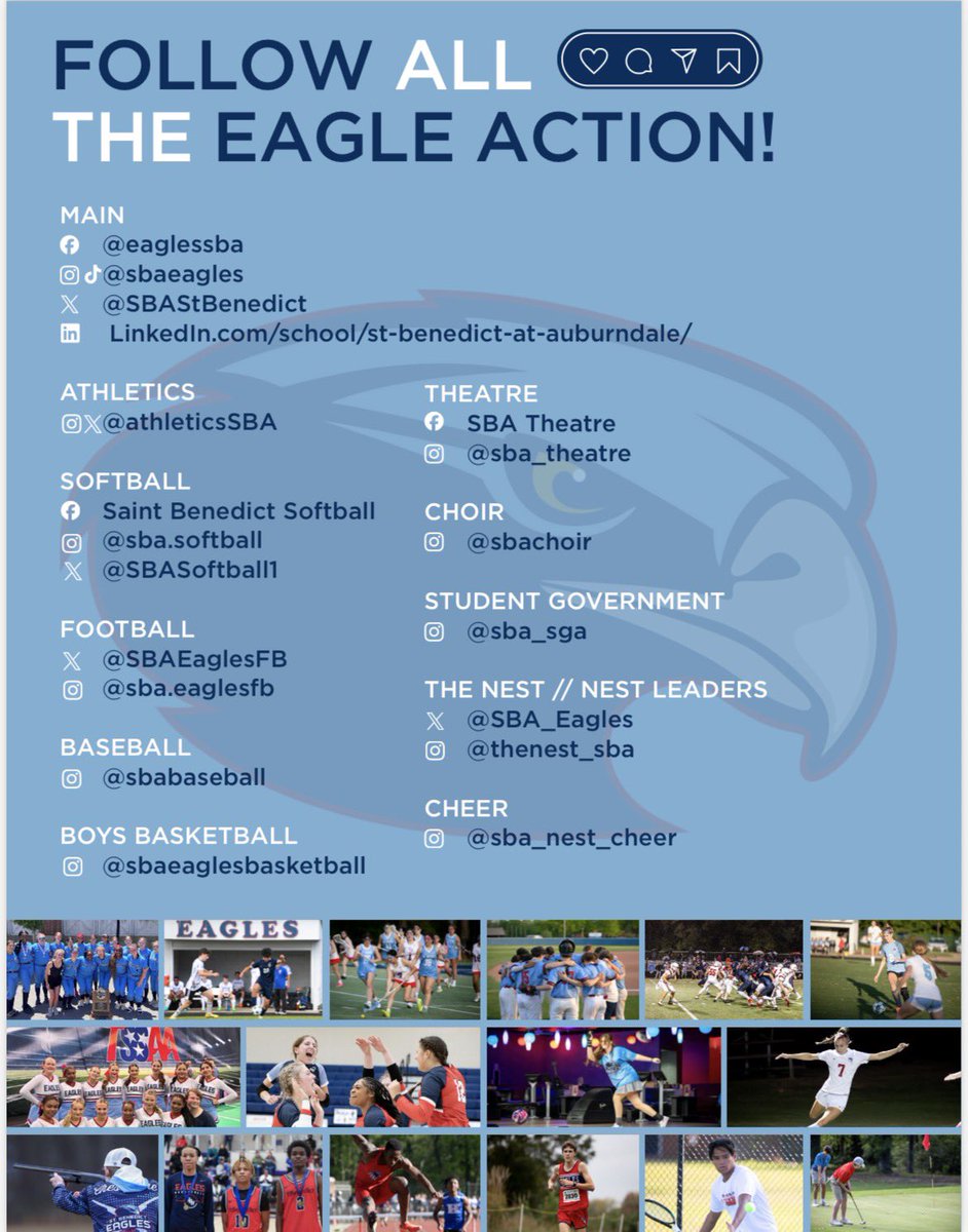 Big things happening <a href="/SBAStBenedict/">St. Benedict at Auburndale HS</a> ! Check us out on all the social media platforms! <a href="/athleticsSBA/">St. Benedict Athletics</a> <a href="/SBA_Eagles/">THE NEST</a> <a href="/SBASoftball1/">SBA Softball</a> <a href="/johnvarlas/">John Varlas</a> <a href="/sportszonetv1/">Memphis SportsZone</a> <a href="/memphissports/">CA Sports</a> <a href="/KevinCobbs/">Coach Kevin “Kj” Cobbs</a> <a href="/CoachLou66/">Coach Lou</a> <a href="/ReignRichey2028/">Reign Richey</a> <a href="/rvillac/">Ramon Villacura</a> <a href="/damien_mathis12/">Damien Mathis</a>