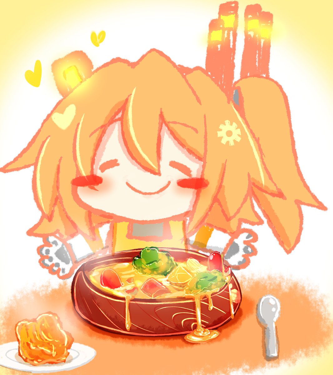 おー。暖かいシチューとからあげ用意しておくぞ？人間！あったくしろな？