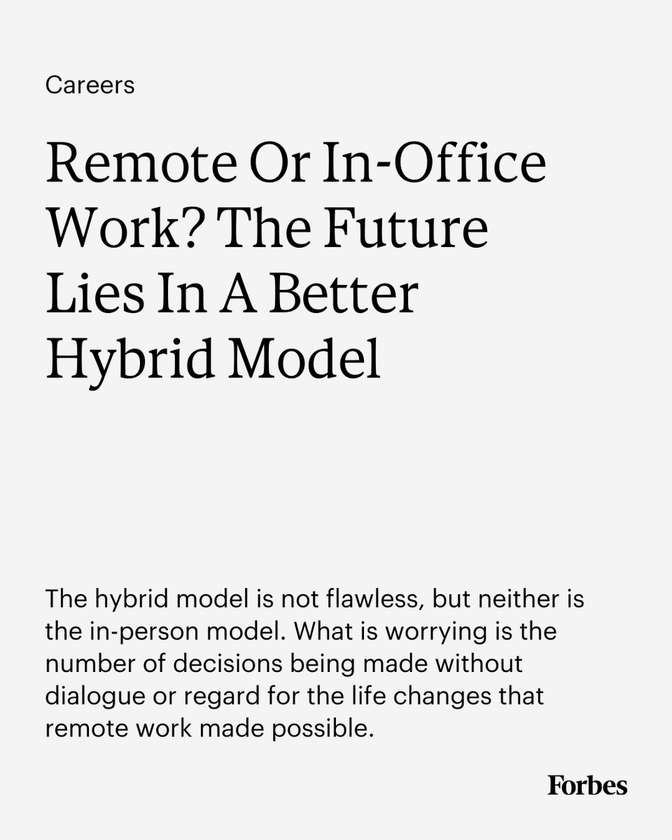 Forbes's tweet photo. This in-person vs. hybrid debate is strategic for managing a critical aspect at organizations: talent acquisition and retention. https://t.co/IMsAQ8KWMA https://t.co/glAHK3lhnw