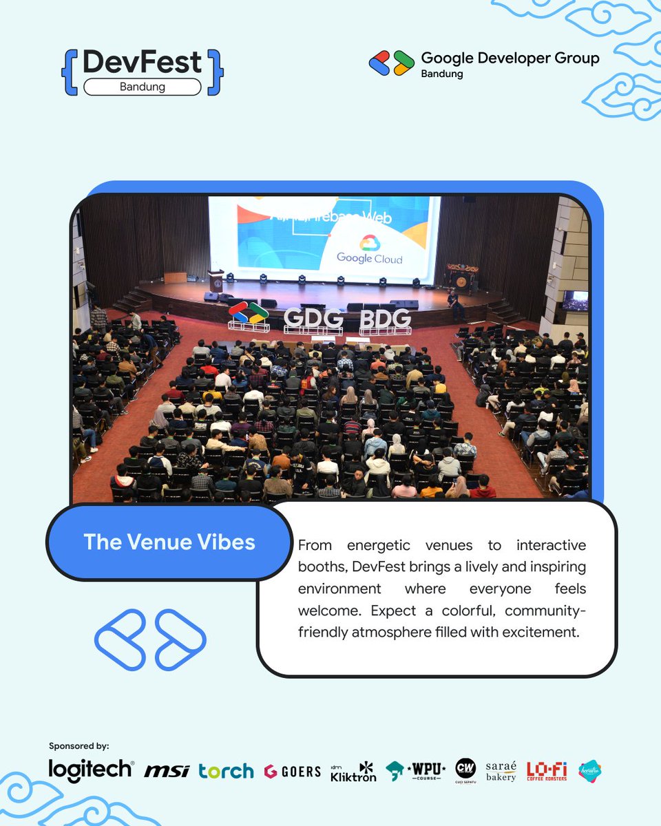 GDGBandung's tweet image. From energetic venues to interactive booths, DevFest brings a colorful, community-friendly atmosphere 🌈
Expect excitement at every corner! #DevFestBandung #Bandung #TechConference