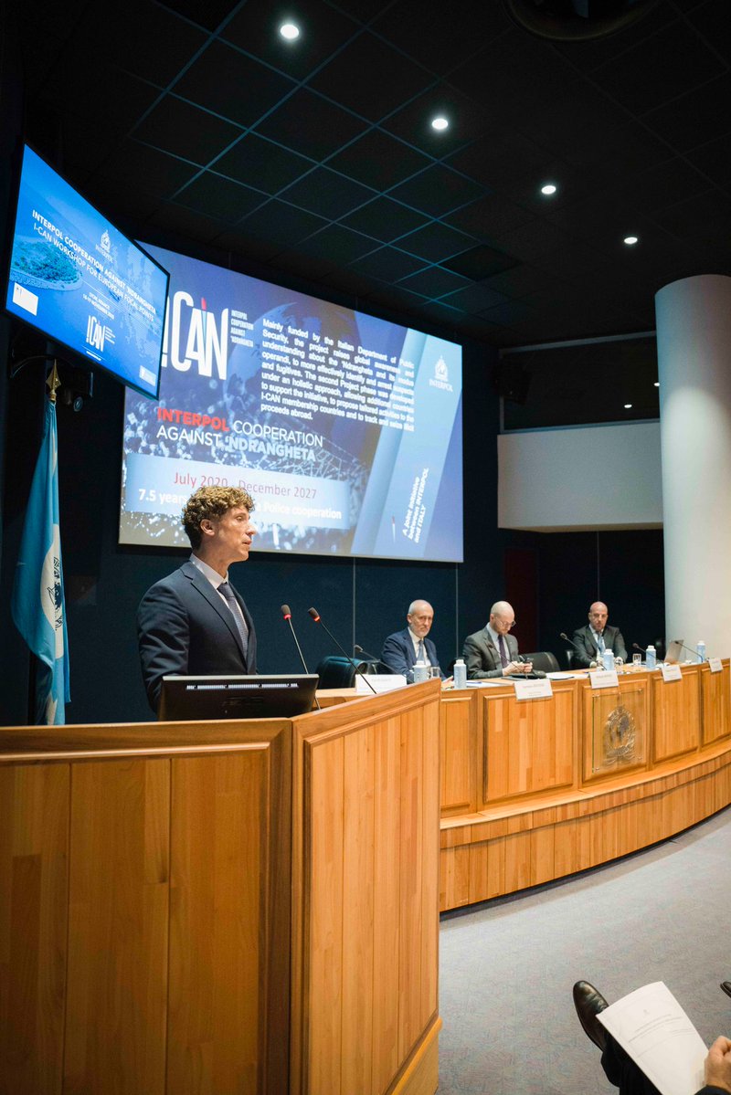 INTERPOL_HQ's tweet image. The INTERPOL initiative against ‘Ndrangheta (I-CAN project) brought together 40 investigators and analysts to @INTERPOL_HQ this week to discuss mafia-style organizations’ new trends in modus operandi and identify policing approaches to tackle them.