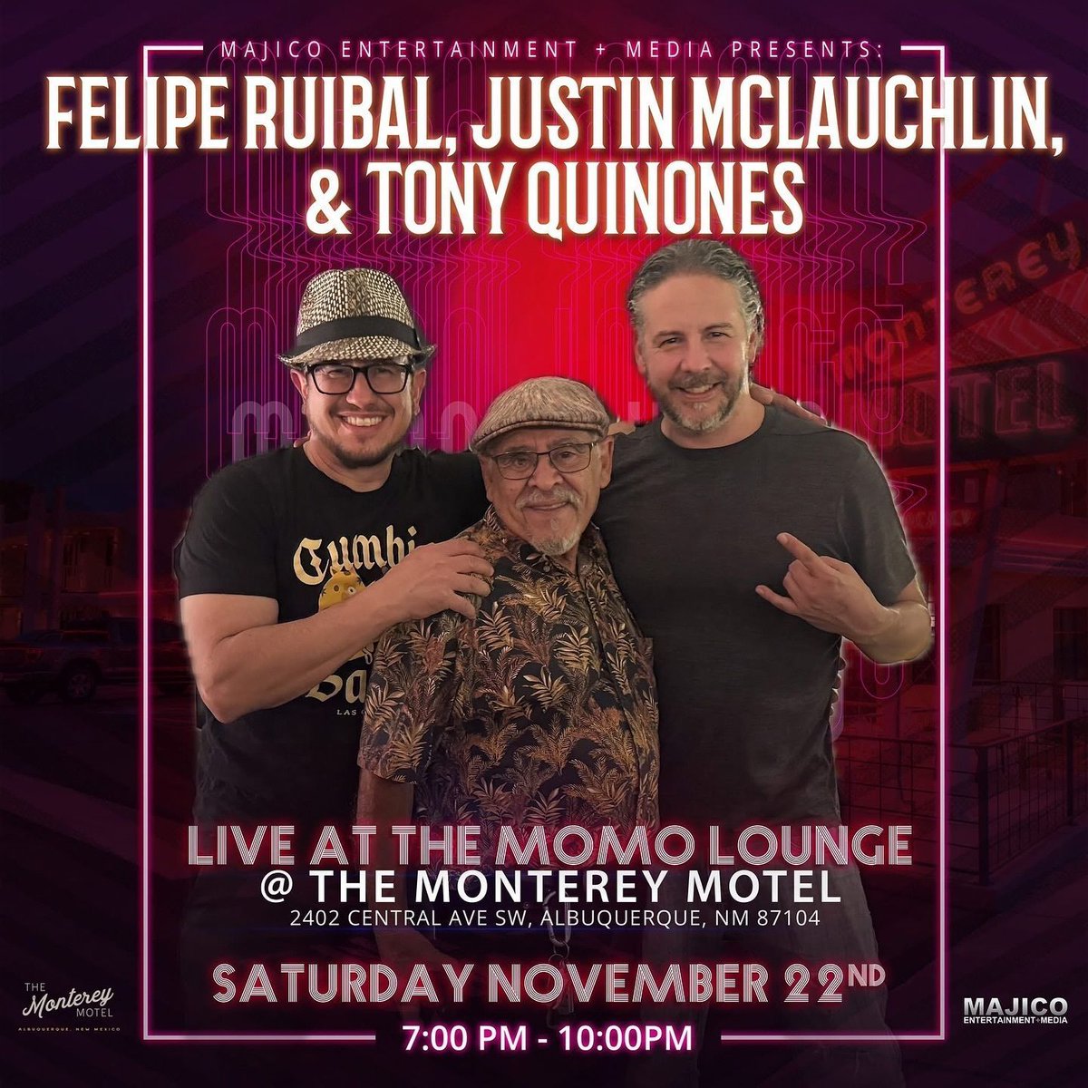 🎶 Sat, Nov 22 | 7–10 PM
Felipe Ruibal, Justin McLauchlin &amp; Tony Quiñones live at The Momo Lounge! 💃🎸
Latin soul, rich vocals &amp; Afro-Caribbean rhythm. 🍸 Cocktails + cozy vibes.
#LiveAtTheMomo #MajicoEnt