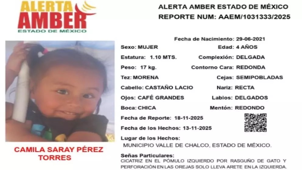 AztecaNoticias's tweet photo. ⚠️ ¡Solicitamos tu ayuda urgente en #Edomex!

Se activa #AlertaAmber por la desaparición de dos menores:
🔸 Camila Saray Pérez Torres, 4 años – vista por última vez en Valle de Chalco.
🔸 Ariadna Vanessa Velázquez García, 17 años – desaparecida en Chalco.

Comparte para que pronto puedan localizarlas.

https://t.co/LYgK8QW9cq