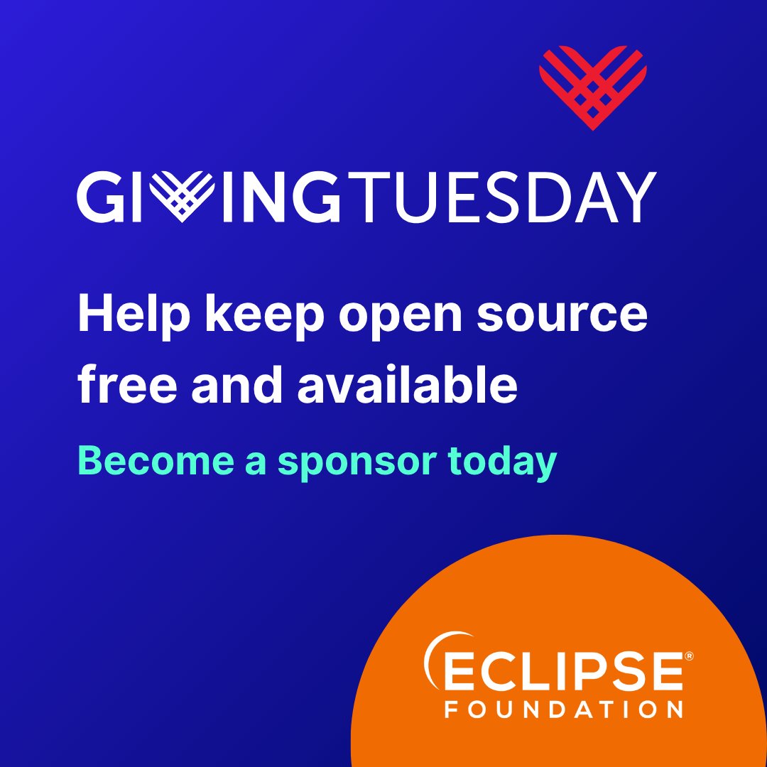 EclipseFdn's tweet image. Mark your calendars! #GivingTuesday takes place on 2 December! Your support can make a difference across the entire open source ecosystem.

💙With multicurrency support, anyone can contribute!
hubs.la/Q03SNwwN0 
 
#EclipseFdn #opensource #sustainability #Adoptium #Temurin…