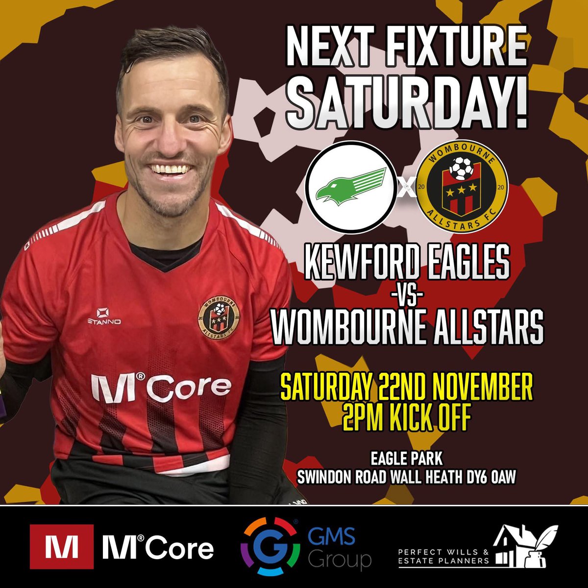 Next up for our 1st Team! 

We travel just 'down the road' for what promises to be a fantastic local derby against Kewford Eagles at Eagle Park.

Refreshments available - 2pm Kick-off.

#1stteam #localderby