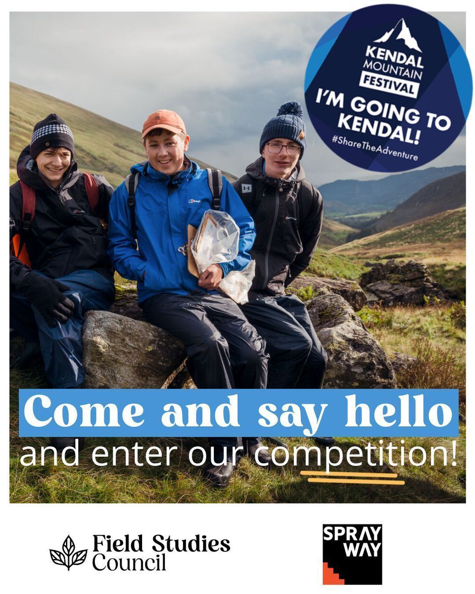 FieldStudiesC's tweet image. Are you visiting Kendal Mountain Festival this weekend?

We are excited to be joining our corporate partner @sprayway_uk on their stand for the duration of the festival, to get the chance to meet some of their customers, and soak up the atmosphere of the festival.

We&apos;ll be…