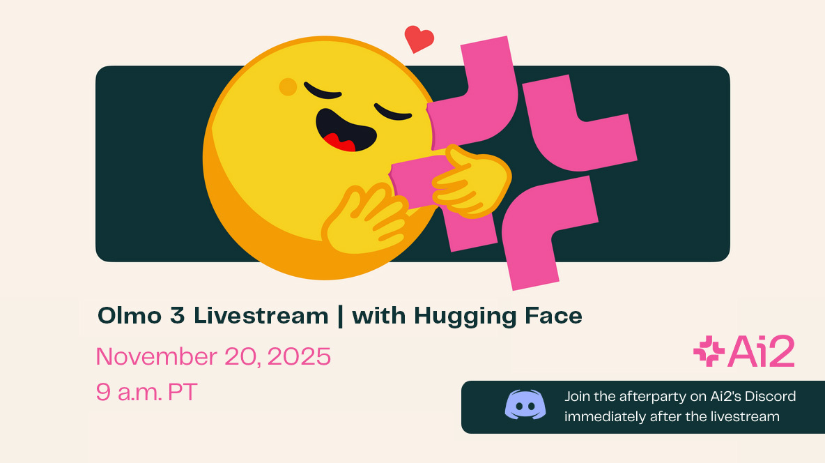 我和我的同事們將於太平洋時間上午 9 點在 huggingface 的直播中繼續討論 Olmo 3！