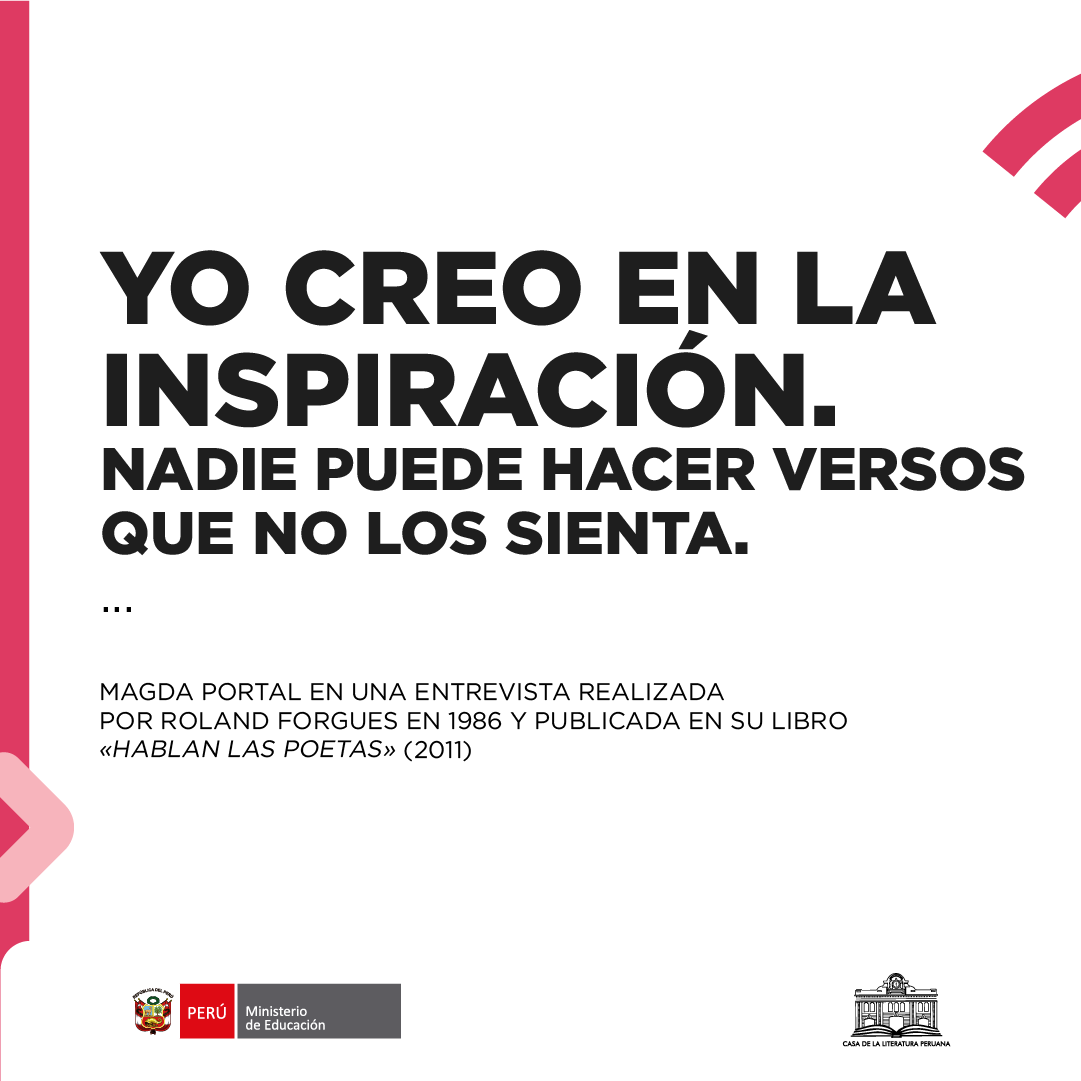 casaliteratura's tweet image. Compartimos la frase de la escritora  Magda Portal en una entrevista realizada por Roland Forgues en 1986 y publicada en su libro «Hablan las poetas» (2011) #poeta #frase #literatura