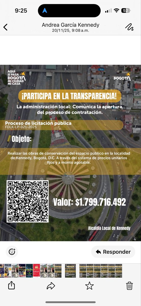 ¡Tu espacio público en Kennedy es nuestra prioridad! 🌱

La Alcaldía Local de Kennedy abre la Licitación Pública FDLK-LP-021-2025. Invitamos a la ciudadanía a participar en la transparencia de este proceso. ¡Consulta todos los detalles escaneando el código QR