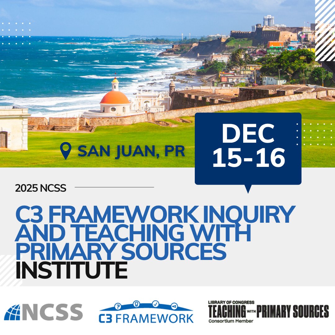 NCSSNetwork's tweet image. 🔎 Explore innovative ways to teach with primary sources at the NCSS TPS Methods Academy Institute in San Juan, PR this December 15-16. Registration is FREE and spaces are limited: hubs.li/Q03T4Dz20 #curriculum #edux #professionallearning