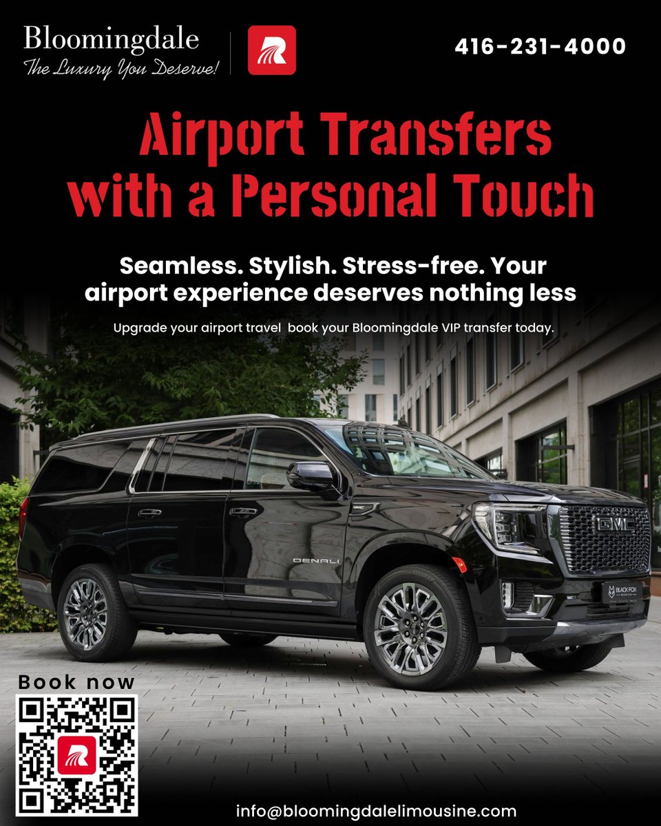 Bloomingdalimo's tweet photo. 𝗦𝗲𝗮𝗺𝗹𝗲𝘀𝘀. 𝗦𝘁𝘆𝗹𝗶𝘀𝗵. 𝗦𝘁𝗿𝗲𝘀𝘀-𝗳𝗿𝗲𝗲. 

Upgrade your airport travel with Bloomingdale Limousine’s VIP transfer service. Arrive relaxed, on time, and in luxury. ✨

📞 416-231-4000 | 🌐 https://t.co/aXZ7kBiZEU
📧 info@bloomingdalelimousine.com

#AirportTransfer https://t.co/9os5WZKDkf