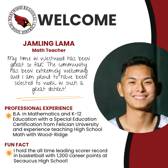 wwrsd's tweet image. Westwood Regional School District is excited to highlight our new staff for the 2025-2026 school year!  Meet Jamling Lama, our new Math &amp;amp; Special Education teacher at the High School!