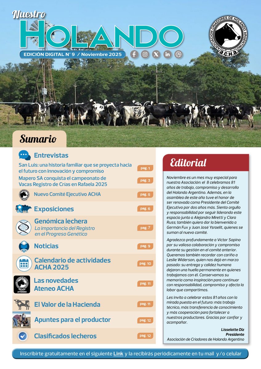 Salió la NUESTRO HOLANDO de Noviembre, entereate de las ultimas novedades de la Asociación y la Raza
Accede la la edición digital aqui
drive.google.com/file/d/1ZYkENP…

#vacaslecheras #lecheria #holstein #tambo #holandoargentino #vacaholando