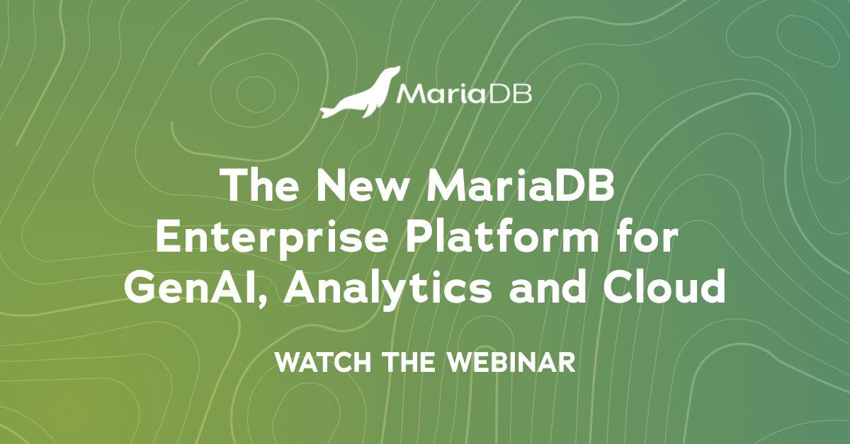 mariadb's tweet image. Missed our webinar where we explored the new #MariaDB Enterprise Platform 2026? 

You can now watch the webinar on demand and learn about the latest major release that enables your agentic #AI strategy with a suite of integrated tools all on one single platform. 

Get caught up:…