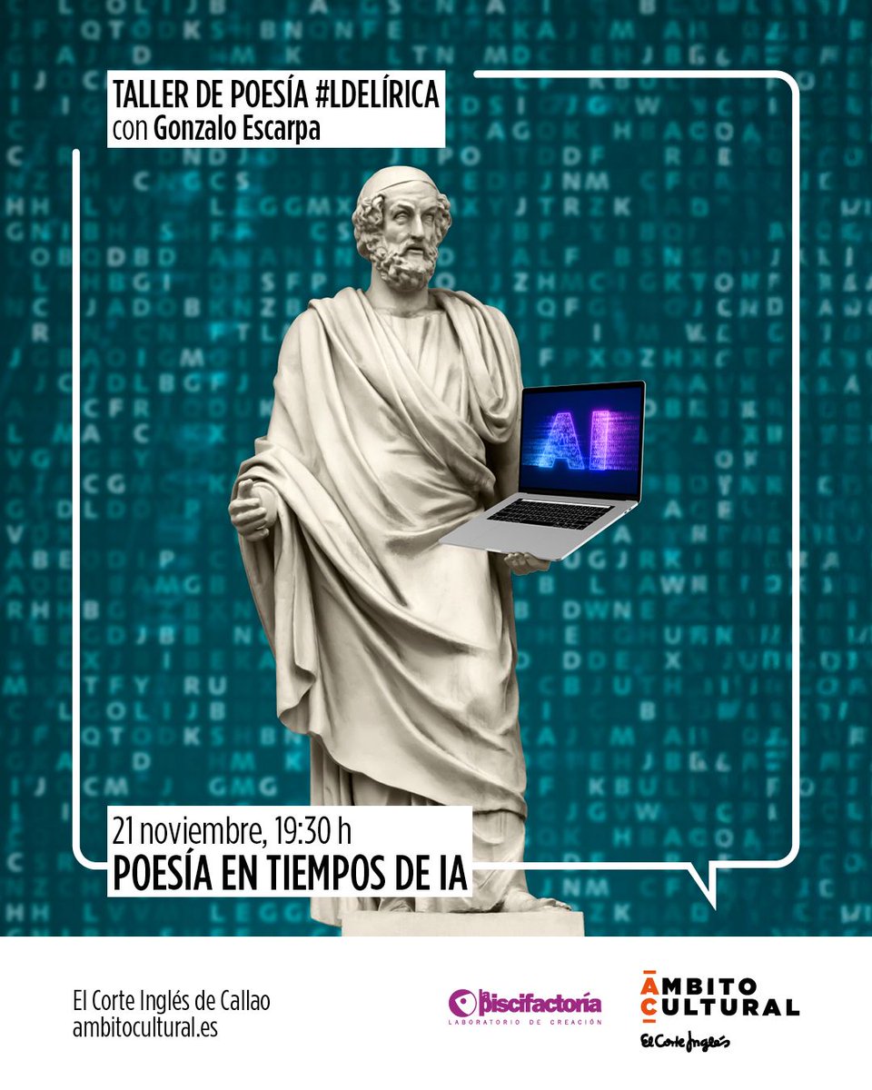 gonzaloescarpa's tweet image. El algoritmo de Homero: poesía en tiempos de IA, en el taller de poesía #LdeLírica elespanol.com/el-cultural/le…