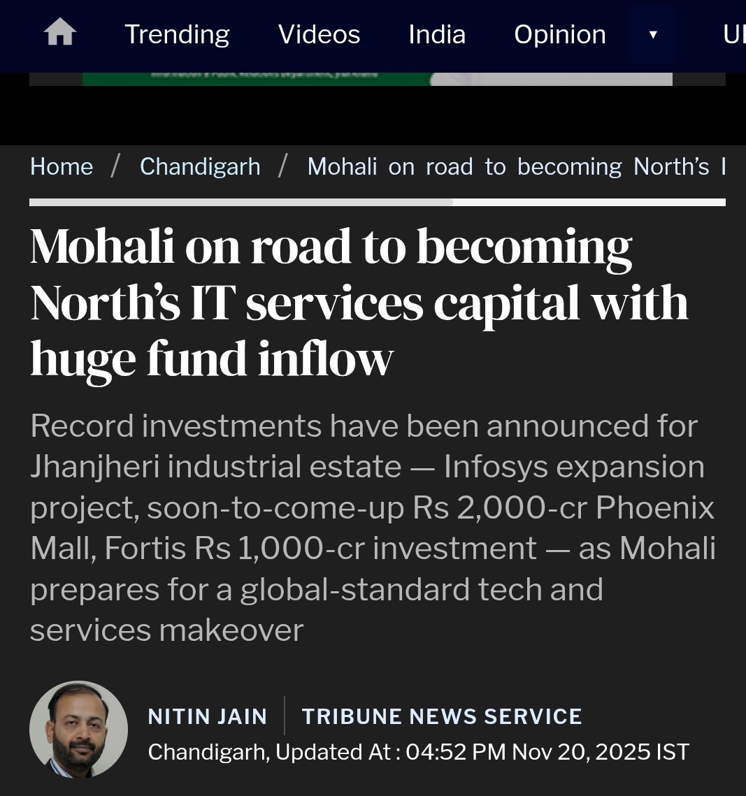 mshahi0024's tweet image. Excellent..!!👏

Slowly but steadily, Punjab is rising again, battling the entrenched scourge of drugs, gangsters, and fringe elements, a fight that has intensified since the AAP govt took the helm.

Mohali is poised to emerge as a major hub, the North India&apos;s Silicon Valley of…