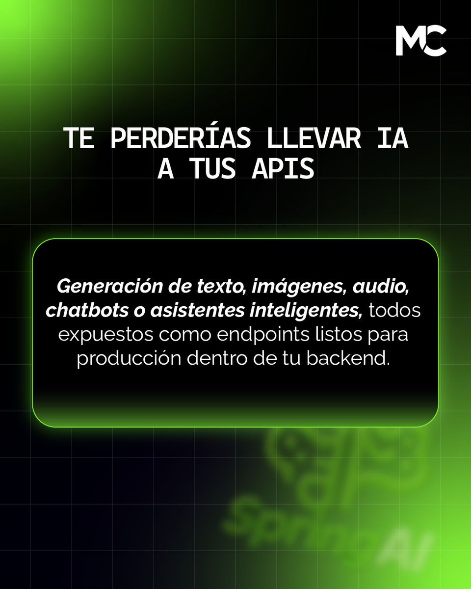 mitocode's tweet image. ¡Hey Coder! 🙋🏻. Si aún no aplicas IA generativa con Spring AI, estás dejando pasar mejoras clave en tus proyectos 🚀. Así que revisa estos 5 puntos y empieza a potenciar tu backend desde hoy 👩🏻

🚨 Spring AI developer
📲 buff.ly/H8kDgIW
.
#mitocode #programador