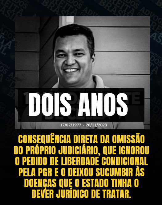 movadvdireitabr's tweet image. ⚫️DEIXARAM CLEZÃO MORRER.
Meses antes de sua morte, os laudos médicos eram claros: diabetes descontrolada, pressão alta, risco iminente. Tudo enviado ao ministro Alexandre de Moraes. Tudo documentado. Tudo ignorado.

A defesa pediu atendimento. O presídio não tinha condições para…