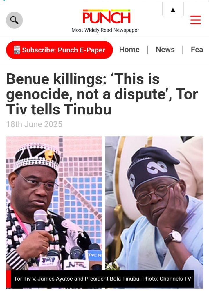 occp1967's tweet image. Benue killings: 'This is genocide, not a dispute', Tor Tiv tells Tinubu
_
Achraf Hakim Enough is Enough#CAFAwards2025 Nicki Minaj Kwara Fulani #TinubuResign Jonathan Nigeria Is Bleeding Happy International NYSC #BBOG