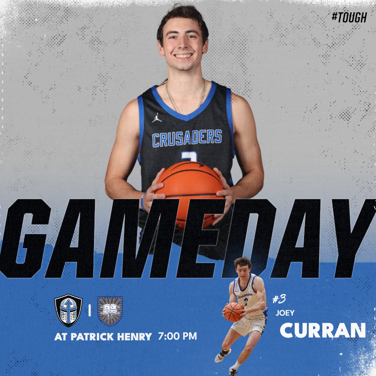 GAMEDAY!
🆚 Patrick Henry College
🏟️ Barbara Hodel Center
🕖 7:00 PM

#TOUGH | #GoCrusaders