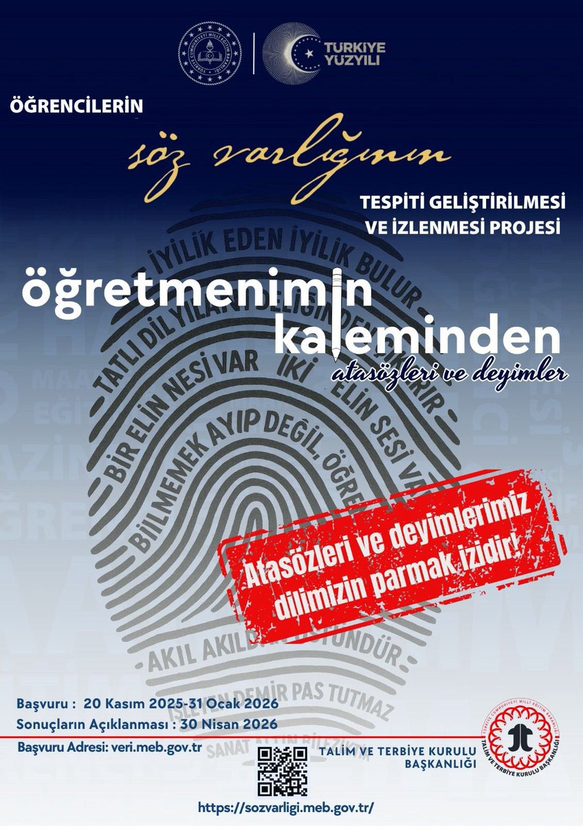 👩🏻‍🏫 🧑🏻‍🏫 Öğretmenlerin Kalemi, Bu Kez “Atasözleri” ve “Deyimler” İçin Yazacak ✍🏻

📌 Talim ve Terbiye Kurulu Başkanlığınca “Öğrencilerin Söz Varlığının Tespiti, Geliştirilmesi ve İzlenmesi” projesi kapsamında “Öğretmenimin Kaleminden Atasözleri ve Deyimler” çalışması başlatıldı. ✏️