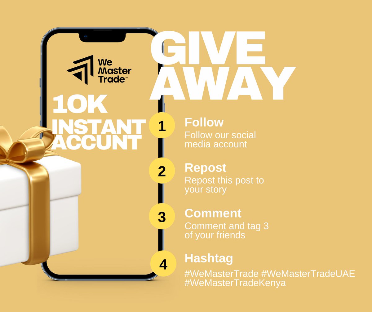 Moh_wavs's tweet image. Giving away *5 x $10,000 WeMaster funded accounts* 🔥

To join:  
✅ Follow: @kambelvo @WMT_UAE @WMT_Kenya  @mungeme1
And @Moh_wavs 
✅Tag 3 friends in the comments 
✅Like share and repost  

#WeMasterTrade #WeMasterTradeUAE #WeMasterTradeKenya
Winners within 72hrs
Best of luck