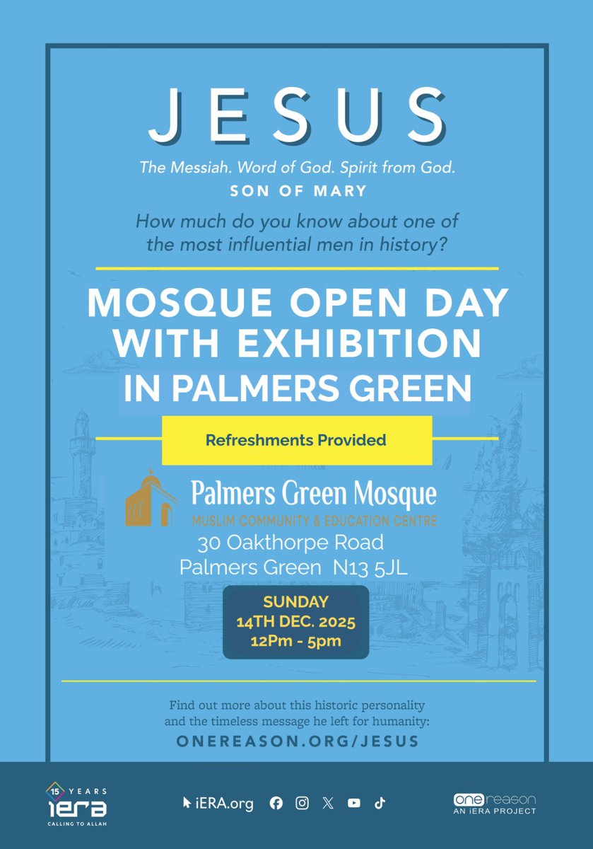 Prophetic_M's tweet image. Our iconic #JesusExhibition will be at 
.@mceclondon if you are local please bring your non-Muslim friends and family 

#NorthLondon #PalmersGreen #JesusInIslam #InterfaithDialogue #CommunityEvent #FreeEvent #christmas #FreeFood