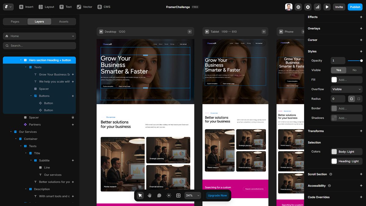 ihasnain010's tweet image. I built a full business website in Framer
Simple structure smooth UI and modern animations
Feedback is welcome
#Framer #UIDesign #webdesigner 
#FramerChallenge