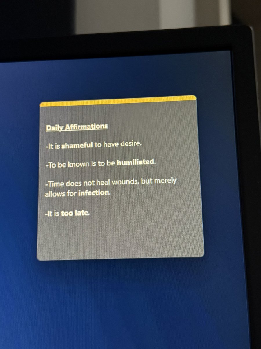haveitjoeway's tweet image. i was sharing my screen to a coworker showing them how to do a report and they saw my sticky note of daily affirmations…
