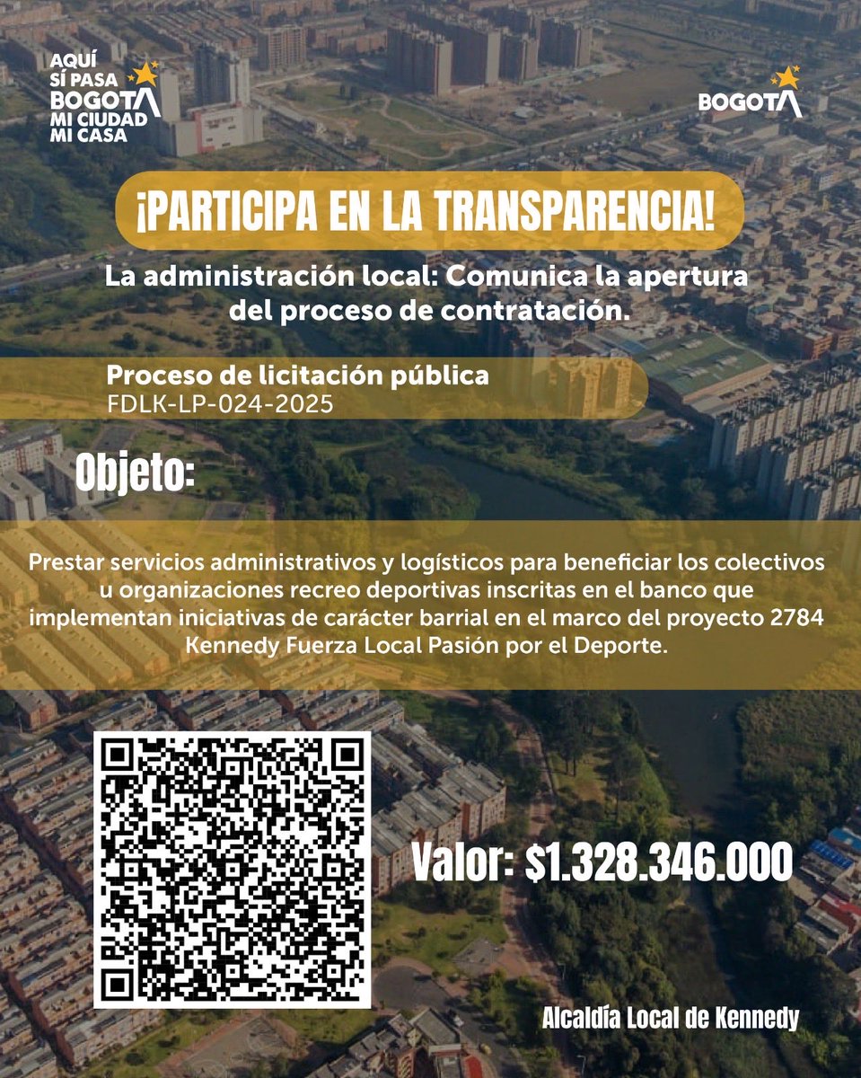 ¡El deporte mueve a Kennedy! 🏃‍♀️🚴

Abierta la Licitación FDLK-LP-024-2025 para fortalecer a las organizaciones que promueven la recreación y el deporte.

Es nuestro proyecto "Kennedy Fuerza Local Pasión por el Deporte". Queremos que la comunidad siga de cerca el proceso.