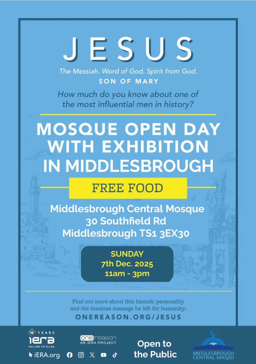 Prophetic_M's tweet image. Our iconic #JesusExhibition will be coming to the .@central_masjid if you are local please bring your non-Muslim friends and family along

#Middlesbrough #JesusInIslam #InterfaithDialogue #CommunityEvent #FreeEvent #christmas #FreeFood