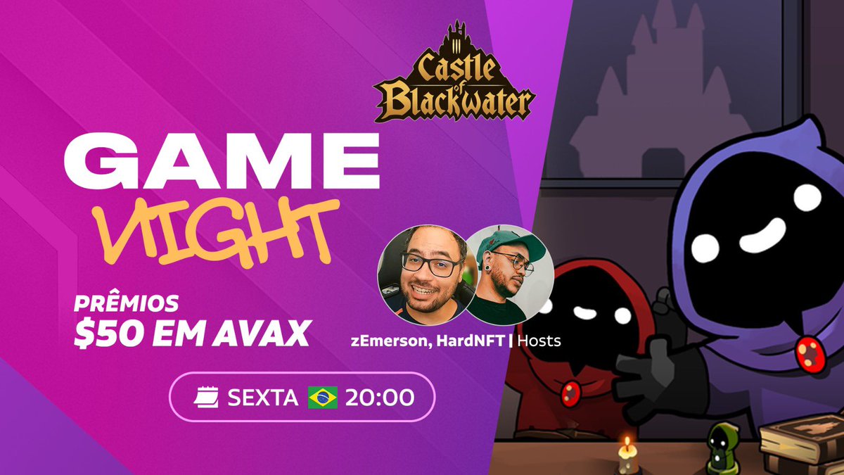 Bora SEXTAR com <a href="/Blackwater_Town/">Castle Of Blackwater</a> junto com o <a href="/ozemerson/">zEmerson 🌊</a> &amp; <a href="/ProjectNFT_art/">HarDNFT</a>!

⏰ - AMANHÃ | 20:00
💰 - Prêmiação de $50 em $AVAX