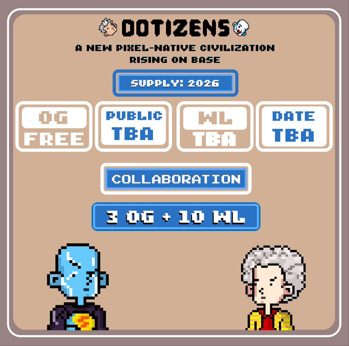 New collaboration with <a href="/Dotizens_base/">Dotizens</a>
#freemint og🔥
🌸Details:
Chain: <a href="/base/">Base</a>
Supply: 2026

To win🔥

🌸Follow <a href="/MintropolisDAO/">Mintropolis DAO</a>&amp; <a href="/TheonlyHector/">Hector | Collab Manager</a>
<a href="/Dotizens_base/">Dotizens</a>
 🌸Like&amp;RT,  tag friends 
🌸Drop your  #evm wallet 
🌸join to: discord.gg/dotizens
🌸TG: t.me/MintropolisDAO