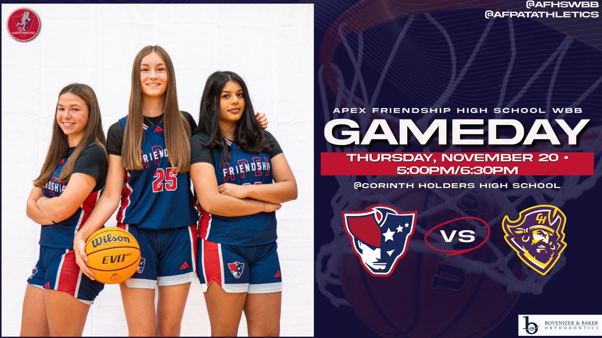 It’s Gameday Pats! <a href="/AFHS_WBB/">Apex Friendship WBB</a> is headed over to Corinth Holders High School for their first away game of the year! #PatFam #RepAFHS
