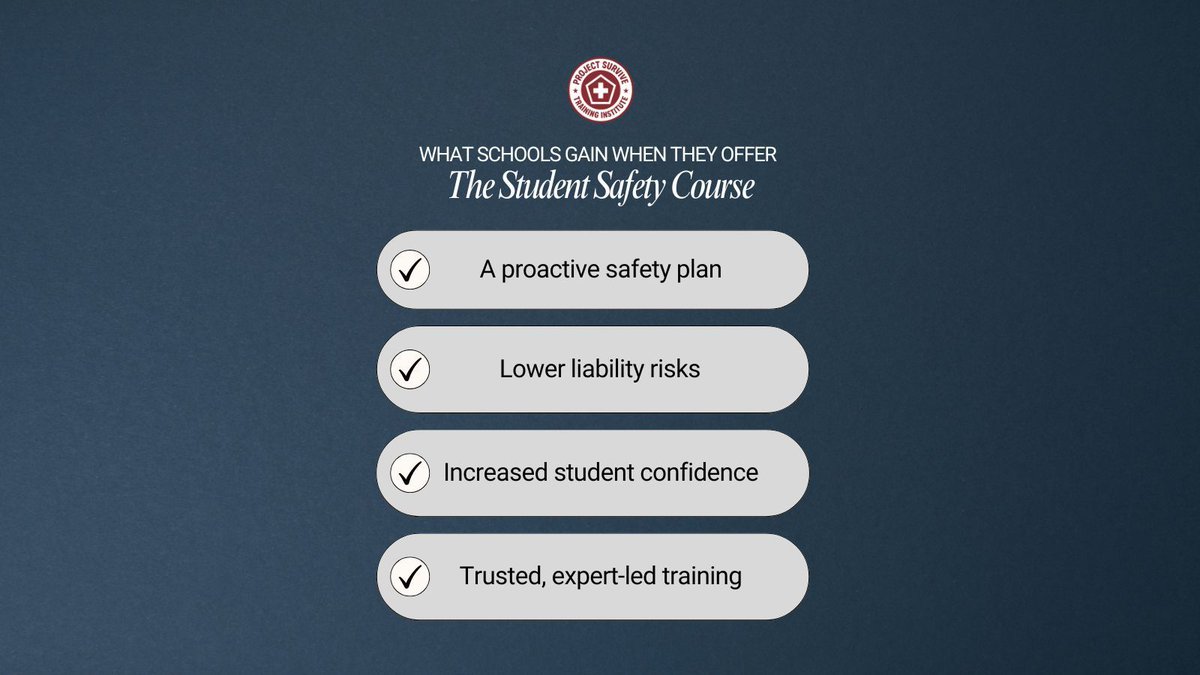 Smart safety planning = proactive, not reactive.
 ✔ Proactive safety plan
 ✔ Lower liability risks
 ✔ Peace of mind for staff + families
 ✔ Training by FBI/DoD experts
That’s the Student Safety Course.
 #SchoolSafety #ConfidenceInAction #ThePohlGroup