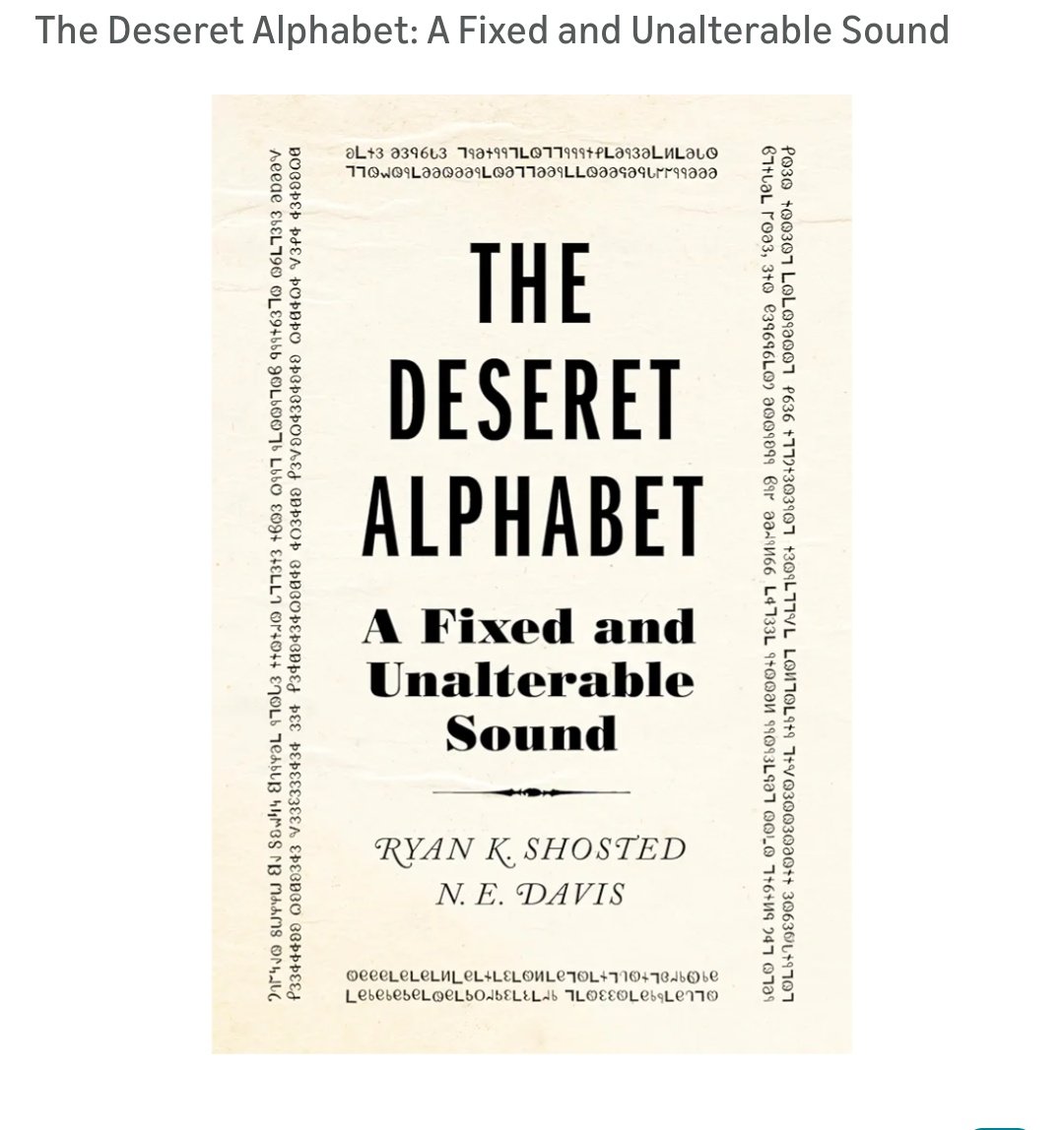 There's the cover posted now.

a.co/d/7NXNwFB

The design is an interesting choice, because ornamentation is taken from an 1876 handbill. Its decipherment won't lead you to English, but it's part of Deseret's story &amp; prefigures a less phonetic usage you see sometimes.
