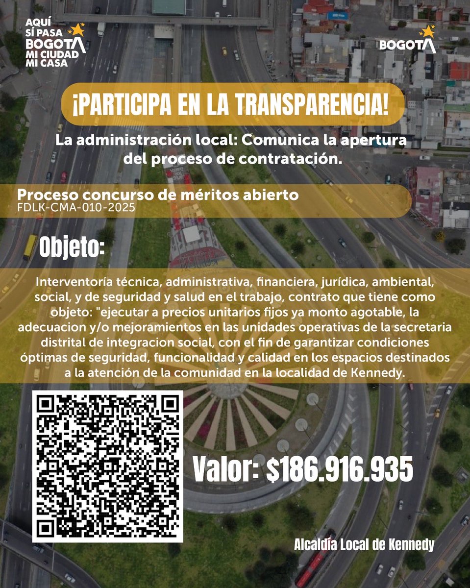 ¡Buscamos interventoría para Kennedy! 🔎

Abierto el Concurso de Méritos FDLK-CMA-010-2025 para la interventoría ($186M) de las obras en unidades operativas de Integración Social.
¡Participa en la Transparencia! Sigue los detalles del proceso.

#Kennedy #ConcursoDeMéritos
