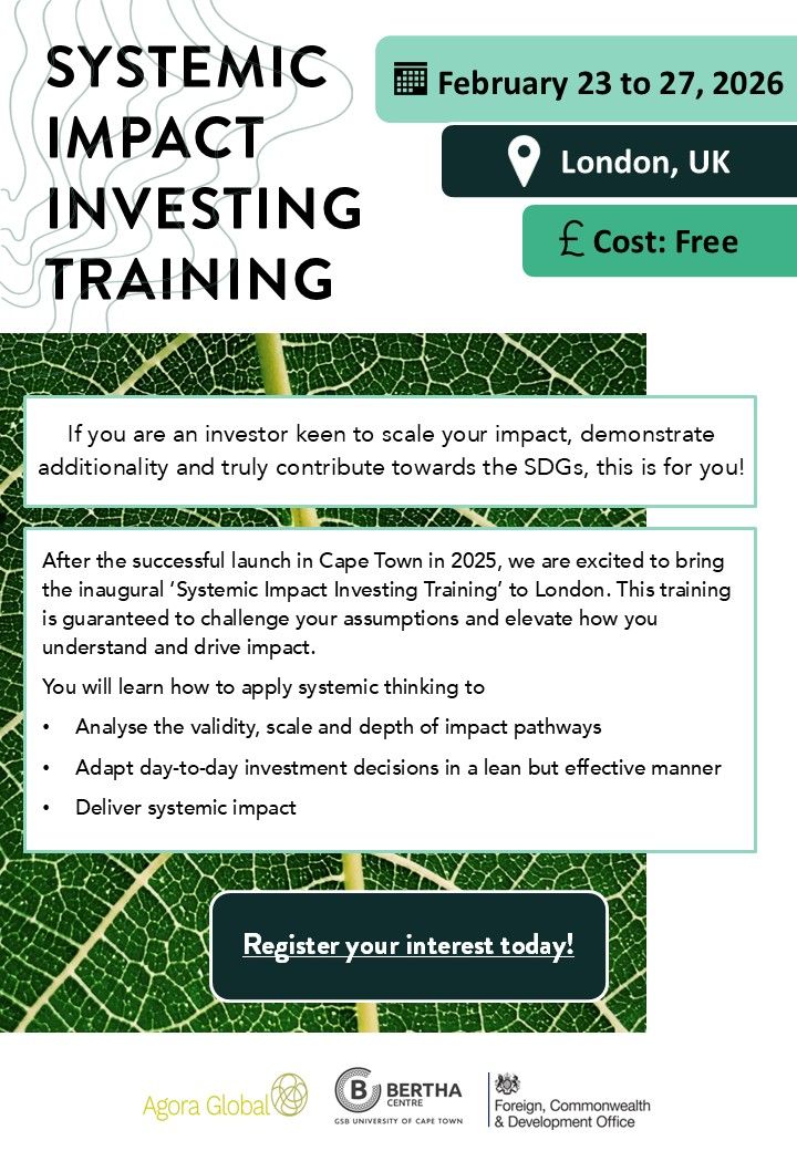 Are you an investor who wants to know how to adapt your sourcing, management, and measurement approach to generate genuinely additional, beyond-the-firm impact?

Join us for the systemic impact investing training course in London in February next year to find out how.

Delivered