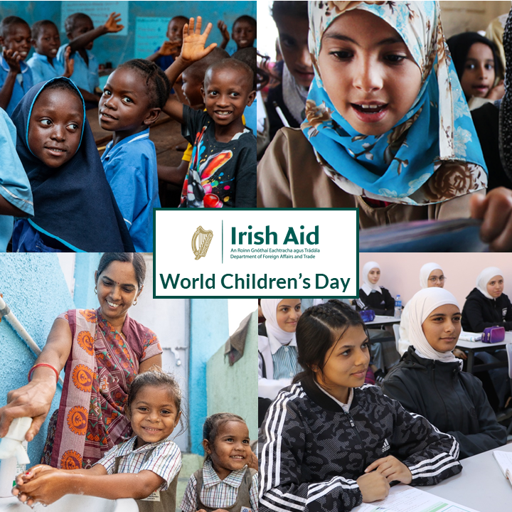 This #WorldChildrensDay Ireland reaffirms it's commitment to advocate for the rights of children. 
Every child has a right to survive, thrive and shape the world 🌍around them.

Ireland’s initiatives around the world promote sustainable health, education, equality and peace.