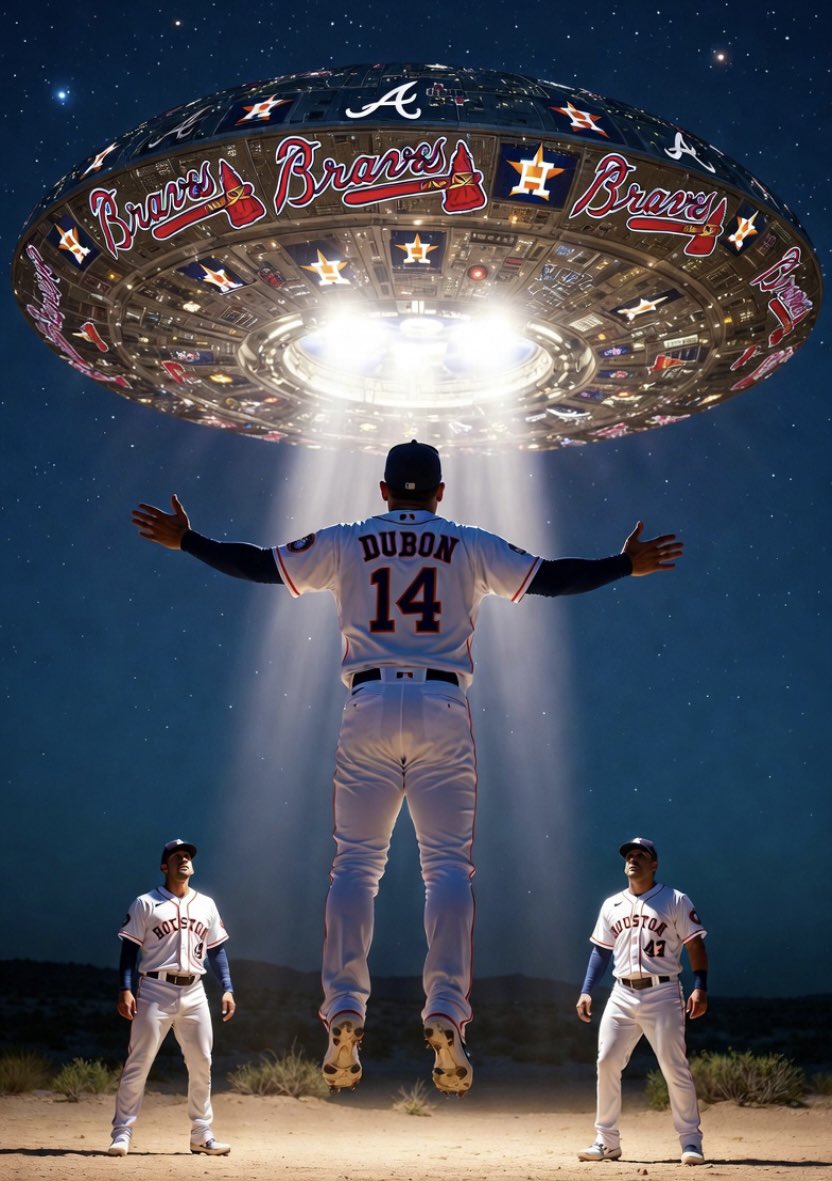 Hunty2020NEW's tweet image. BREAKING: Mauricio Dubon was abducted last night while at the (still ongoing) Astros Area 51 raid. 

The spaceship appeared to have been covered in Atlanta Braves logos, maybe belonging to the franchise.

Other Astros players are still inside the base hunting down aliens.