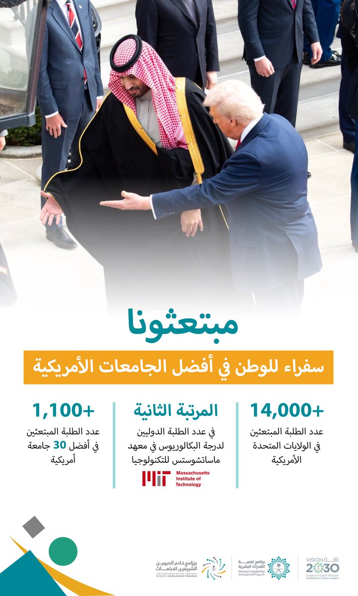 سفراء الوطن في أفضل 
الجامعات الأمريكية 

#محمد_بن_سلمان_في_واشنطن
#٩٢_عامًا_من_الشراكة_والازدهار