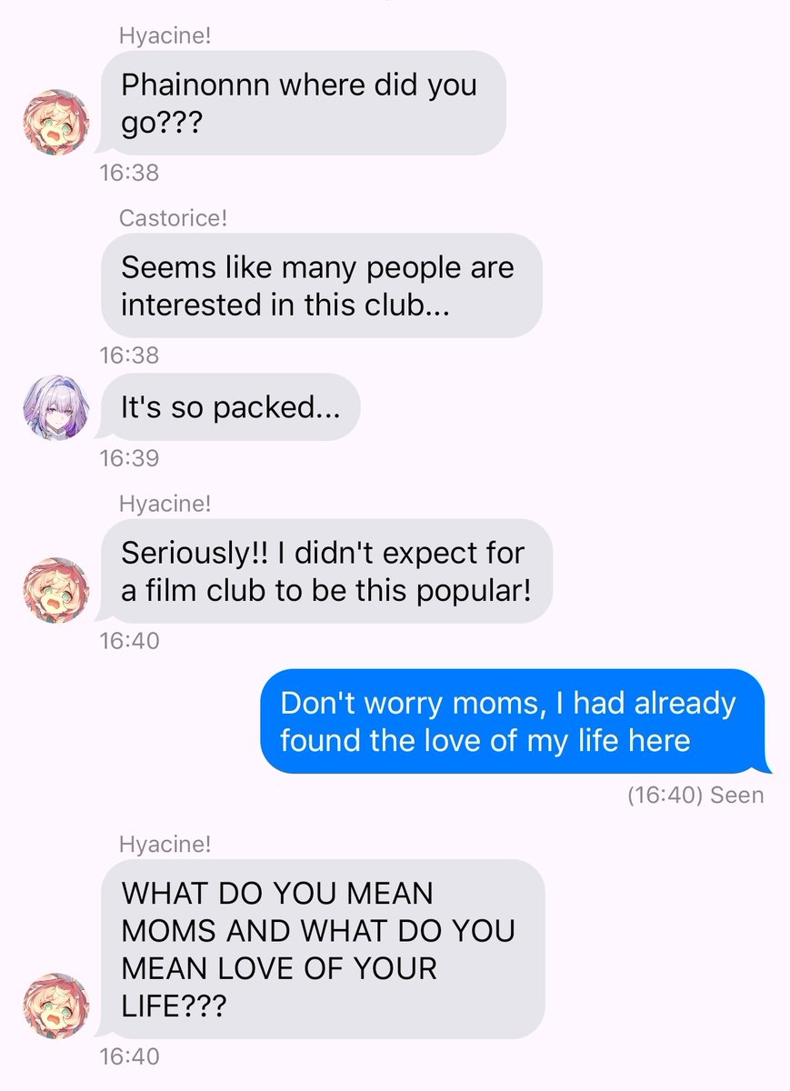 coralnaxa's tweet image. #phainaxa + #hyarice college au, a mix between chatfic and narration

Phainon got separated from his definitely-not-crushing-on-each-other friends at a college club opening and found the love of his life there. 

(Will continue soon)