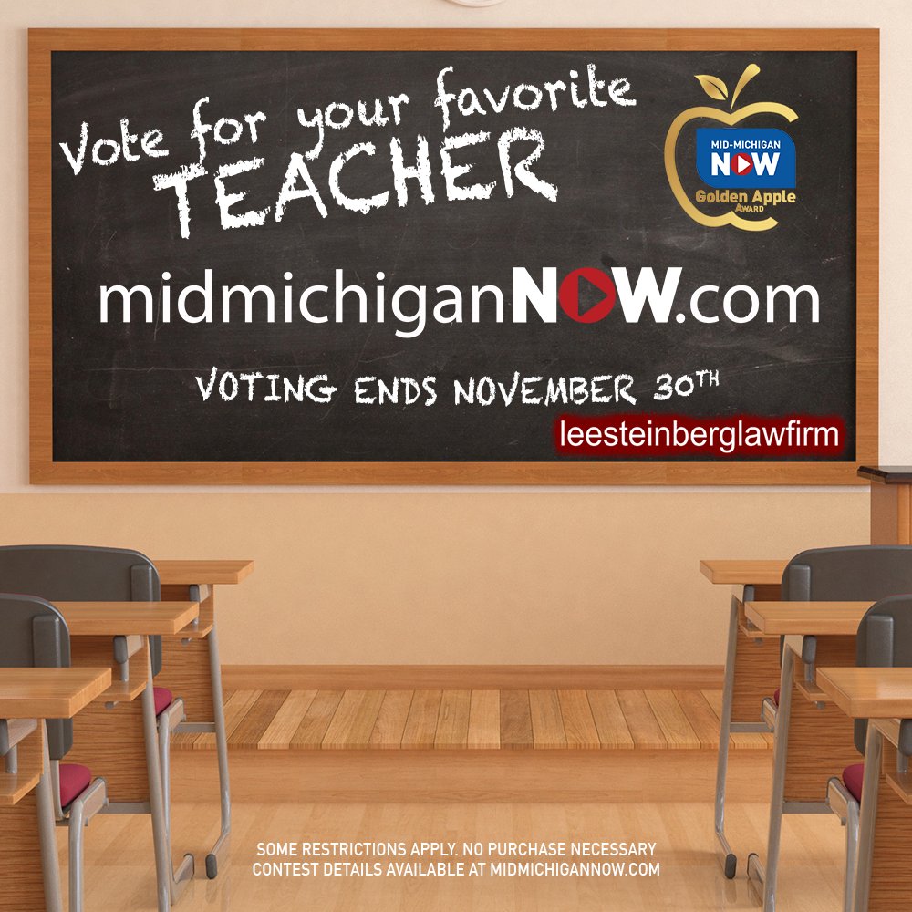 mikewoolfolk's tweet photo. GOLDEN APPLE AWARD: Voting continues through Nov. 30! Winner announced in December! Vote for your favorite candidate before times runs out! @midmichigannow https://t.co/ZDqiDWkhEE