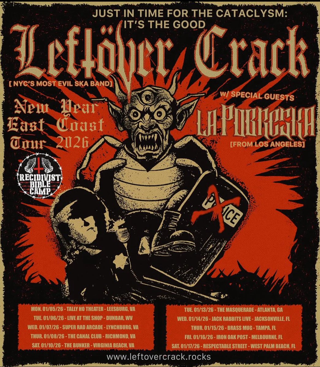 variantnewssrce's tweet image. West Palm Beach 01/17/26 - Respectable Street , @LeftoverCrackOG makes their triumphant return! 

Tix on sale 11/21 here: 

ticketweb.com/event/leftver-…

#LeftoverCrack