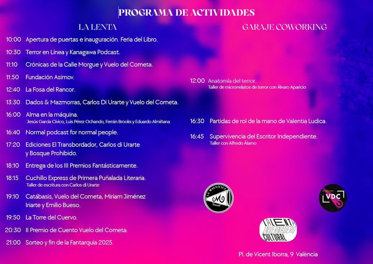 ¿Habéis visto ya nuestro programa de actividades? Podcasts, talleres, rol, conferencias... Más detalles en fantarquia.es ¡Os esperamos!