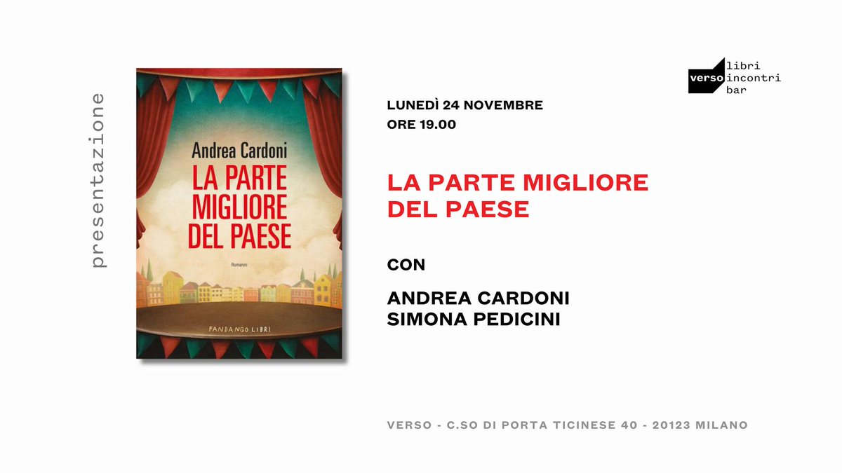 andrecardoni's tweet image. Lunedì 24 novembre presentiamo "La parte migliore del Paese" da @versolibri con Simona Pedicini, che è una grazia ricevuta.