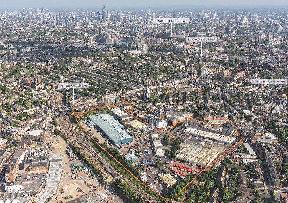 yimbyalliance's tweet image. NEW:

Photos have submitted for a £1 billion plan to turn under-used industrial land in Kentish Town into the ‘Camden Film Quarter’.

The site would offer:
🏘️500 new homes (50% as affordable)
🎥11 film studios
🌲Public parks
📚Education facilities

Before vs after 👇
