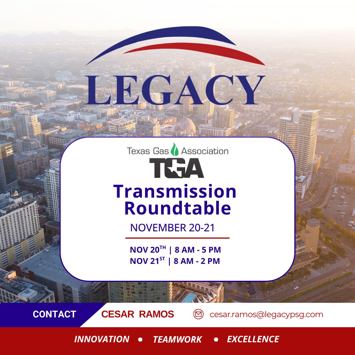 LegacyPSGinc's tweet image. Connecting with pipeline transmission professionals this week at the TGA Transmission Roundtable in San Marcos! Legacy is here to stay ahead of the regulatory updates shaping tomorrow’s transmissions. #MethaneDetection#LeakDetection #PipelineSafety#PipelineInspection #TGA
