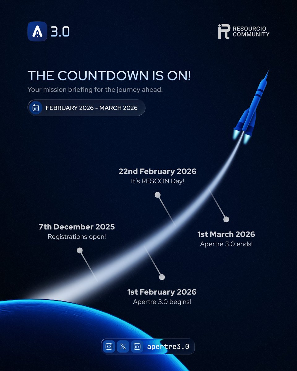 apertre26's tweet photo. 🔥 Apertre 3.0 — The Journey Unfolds Step by Step

Stay tuned to get more updates 🚀 

#apertre #resourcio #apertre26 #resourciocommunity #opensourceevent #opensource #github #community #trending #event #online #timeline https://t.co/FwNFtNFnhK