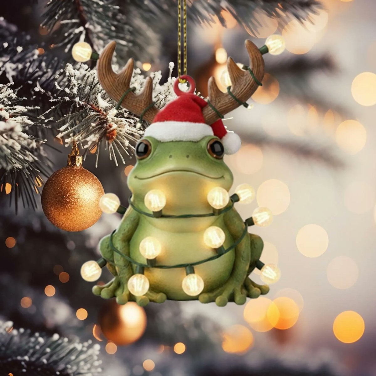 AlyssaLogic's tweet image. This is an ornament of a Christmas frog with reindeer antlers.  It was such a good idea to browse Etsy this morning I think